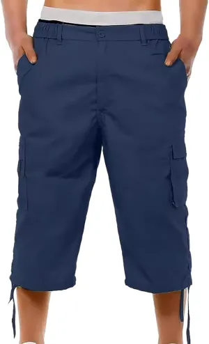 Mens Shorts Casual Stretch Lightweight Stretch Work Shorts Elastic Waist Multi-Pocket Classic Outdoor Hiking Pants