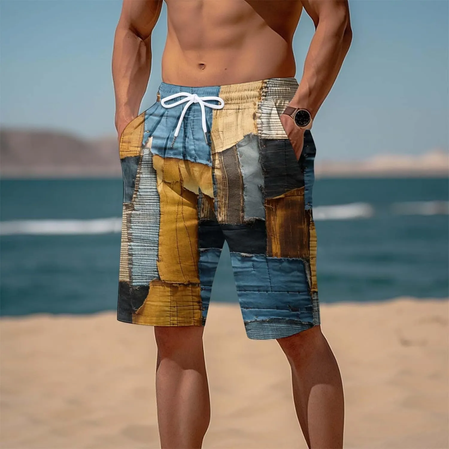 Men's Shorts Casual Summer Beach Vacation Shorts Elastic Waist Drawstring Shorts Outdoor Relaxed Fit Shorts