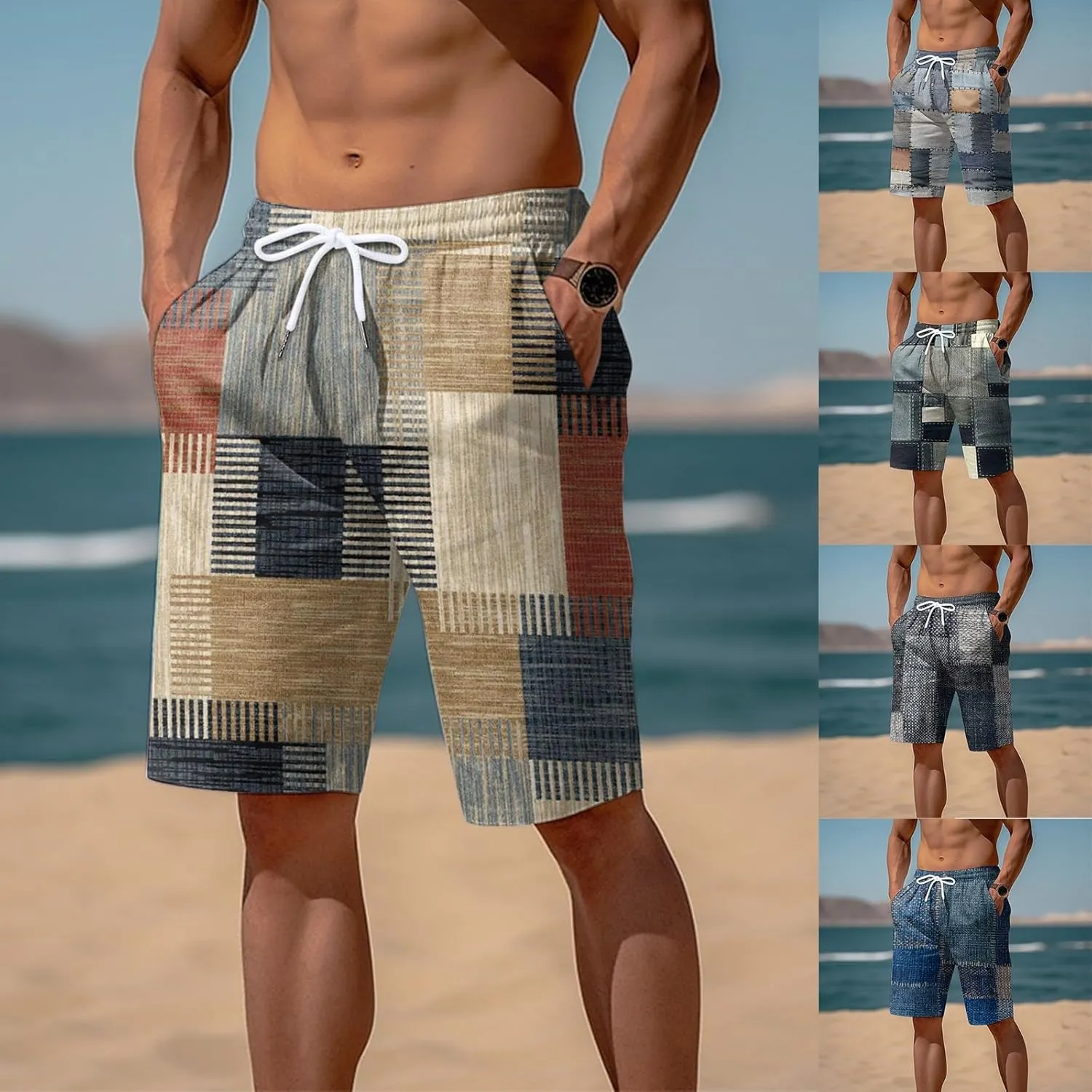 Men's Shorts Casual Summer Beach Vacation Shorts Elastic Waist Drawstring Shorts Outdoor Relaxed Fit Shorts