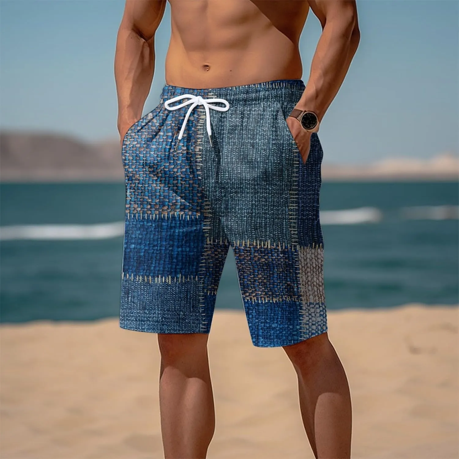 Men's Shorts Casual Summer Beach Vacation Shorts Elastic Waist Drawstring Shorts Outdoor Relaxed Fit Shorts