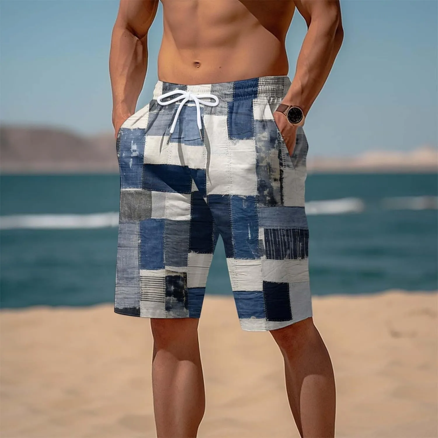 Men's Shorts Casual Summer Beach Vacation Shorts Elastic Waist Drawstring Shorts Outdoor Relaxed Fit Shorts