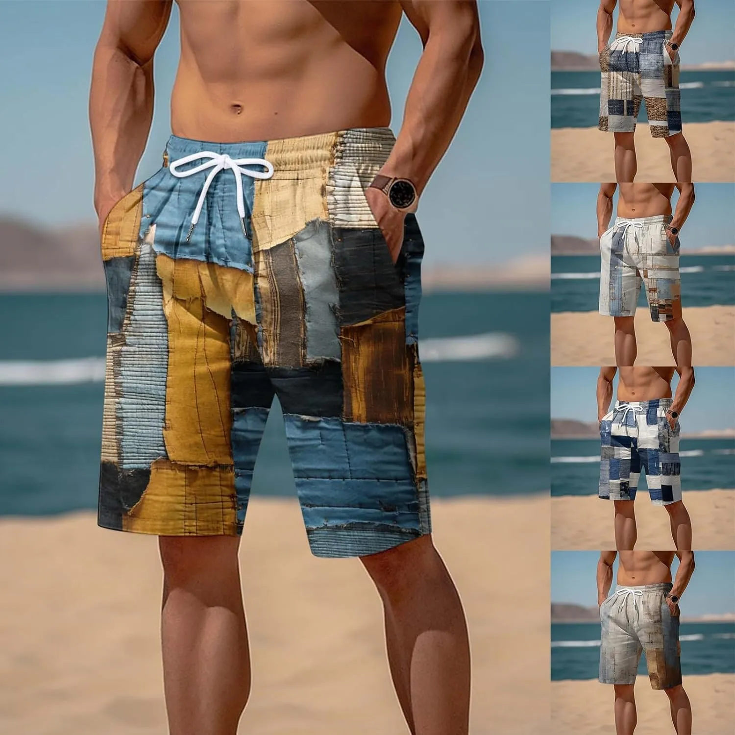 Men's Shorts Casual Summer Beach Vacation Shorts Elastic Waist Drawstring Shorts Outdoor Relaxed Fit Shorts