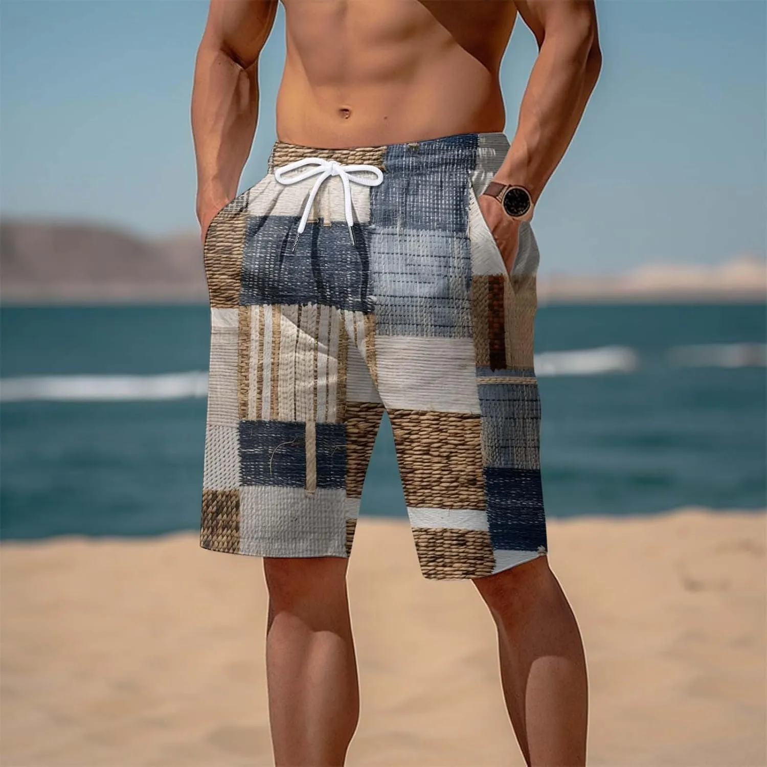 Men's Shorts Casual Summer Beach Vacation Shorts Elastic Waist Drawstring Shorts Outdoor Relaxed Fit Shorts