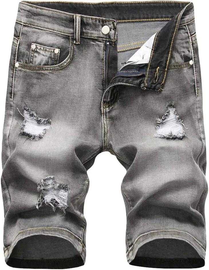 Men's Stretch Ripped Denim Shorts Casual Summer Jeans Shorts