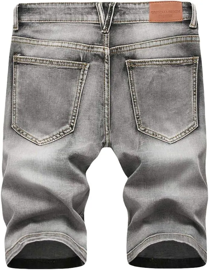Men's Stretch Ripped Denim Shorts Casual Summer Jeans Shorts