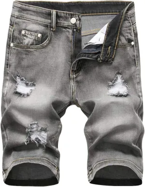Men's Stretch Ripped Denim Shorts Casual Summer Jeans Shorts