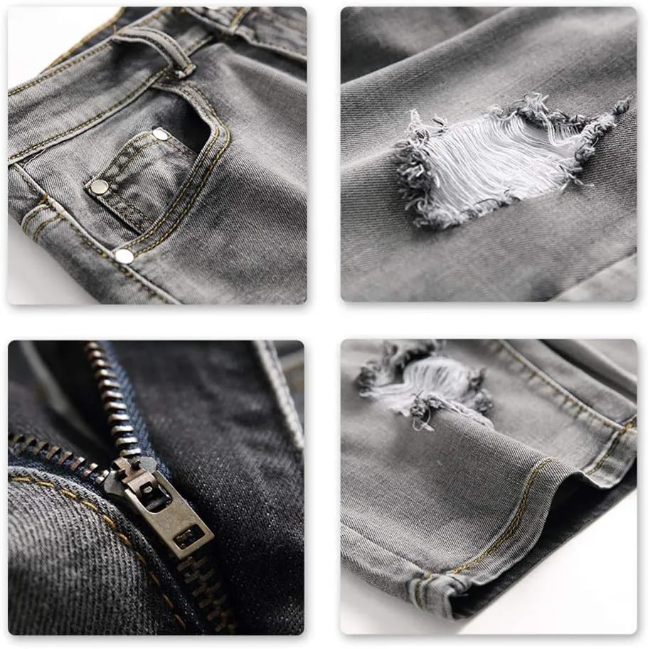 Men's Stretch Ripped Denim Shorts Casual Summer Jeans Shorts