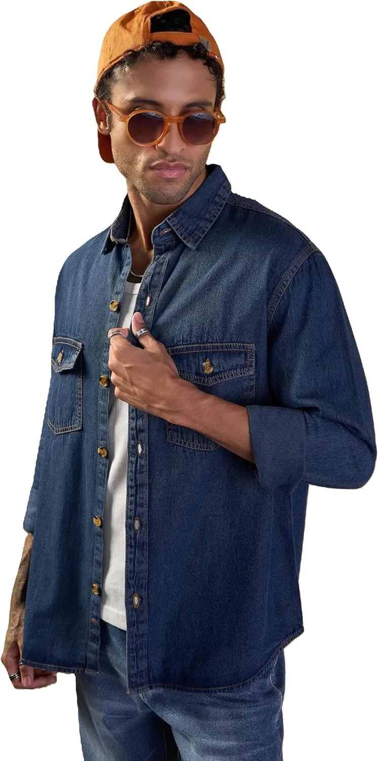 Men's Tencel Denim Relaxed Fit Casual Shirt