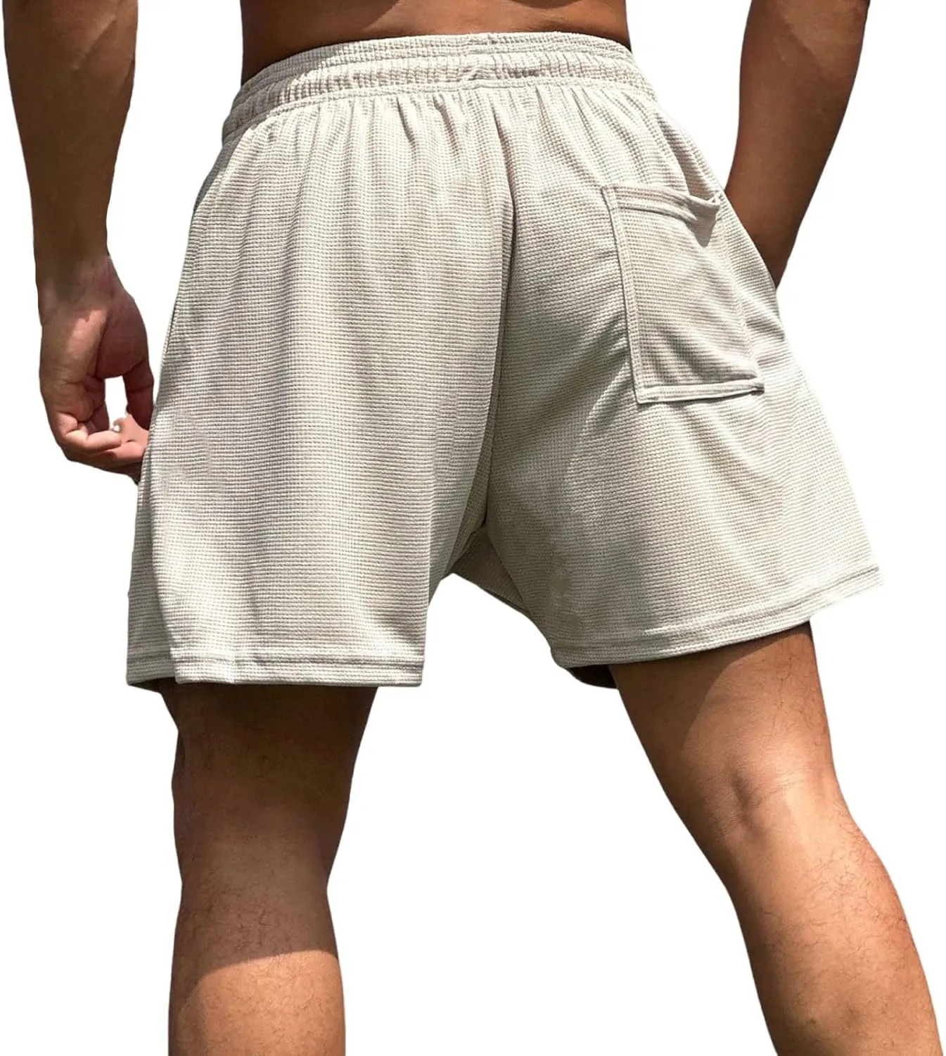 Men's Waffle Athletic Shorts Elastic Waist Drawstring Shorts Summer Baggy Sweat Shorts Lounge Jogger Shorts