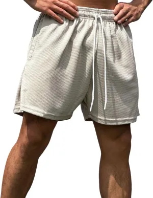 Men's Waffle Athletic Shorts Elastic Waist Drawstring Shorts Summer Baggy Sweat Shorts Lounge Jogger Shorts