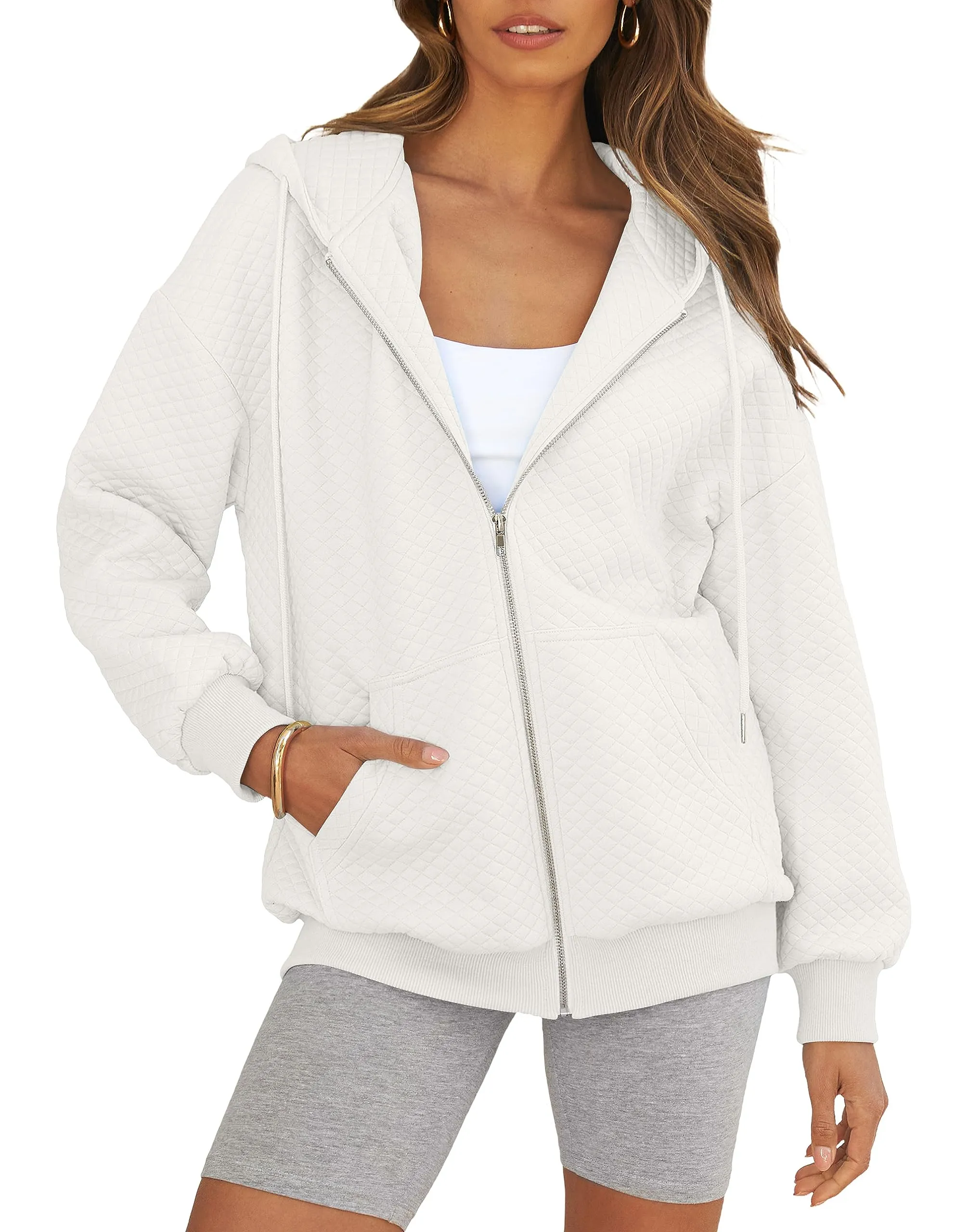 MEROKEETY Long Sleeve Oversized Zip Up Hoodies Sweatshirt