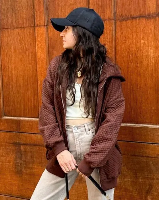 MEROKEETY Long Sleeve Oversized Zip Up Hoodies Sweatshirt