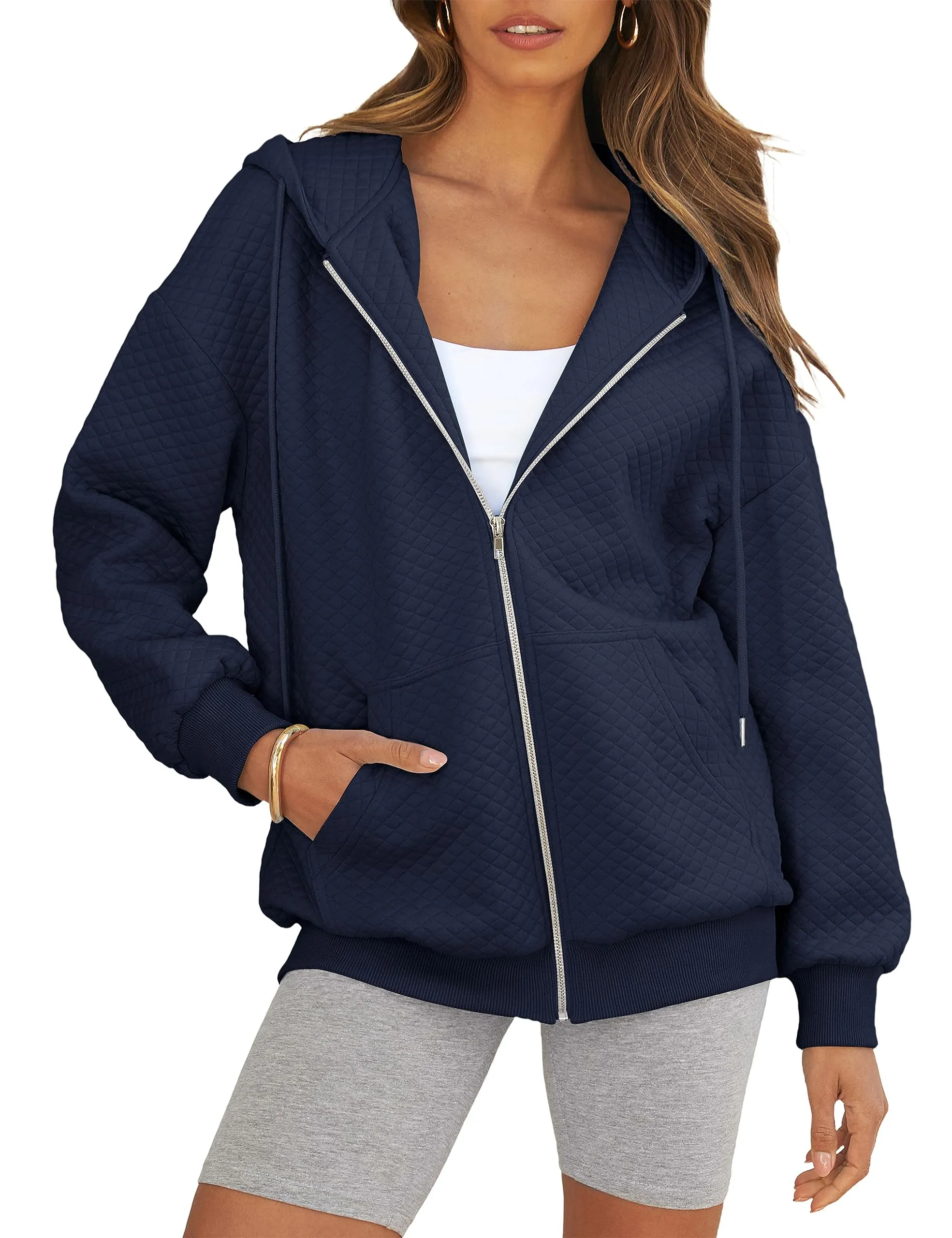 MEROKEETY Long Sleeve Oversized Zip Up Hoodies Sweatshirt