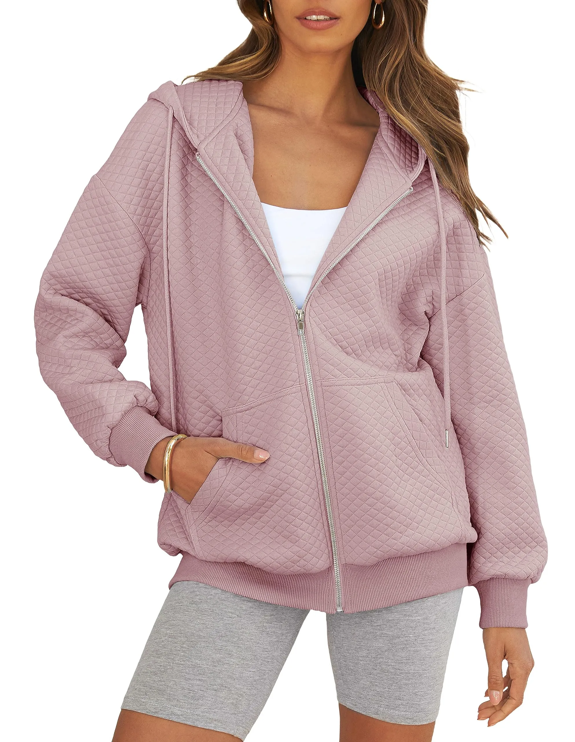 MEROKEETY Long Sleeve Oversized Zip Up Hoodies Sweatshirt