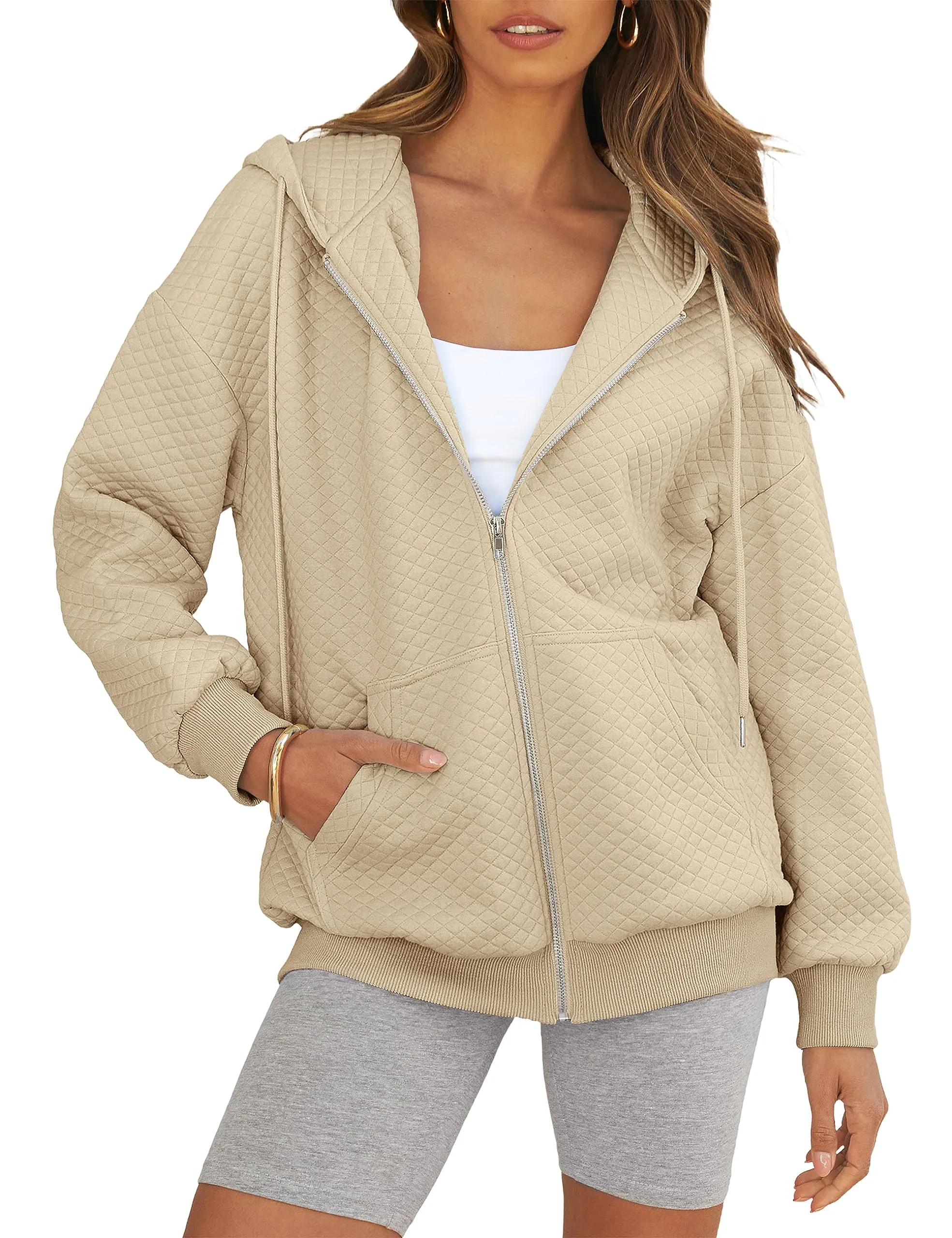 MEROKEETY Long Sleeve Oversized Zip Up Hoodies Sweatshirt