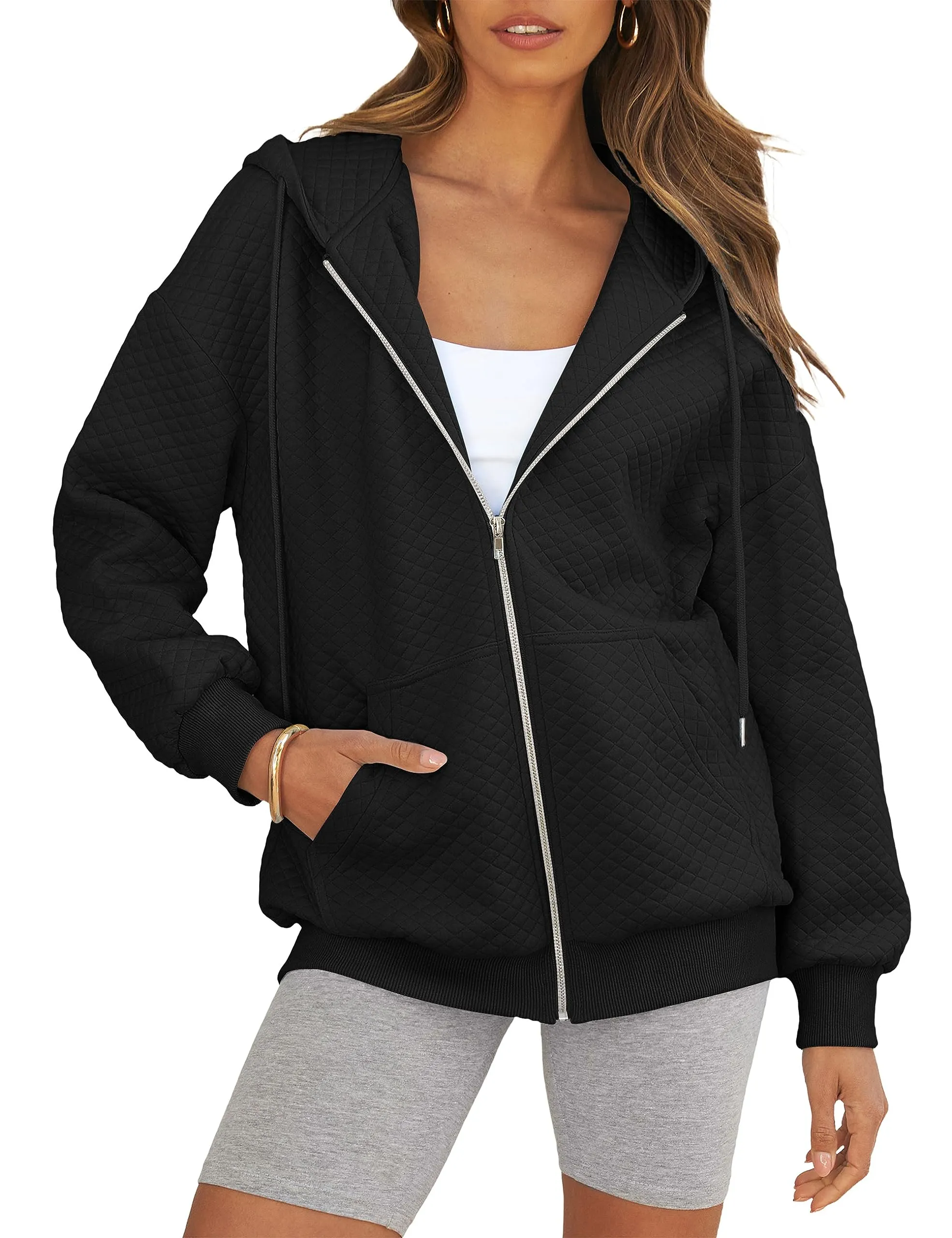 MEROKEETY Long Sleeve Oversized Zip Up Hoodies Sweatshirt