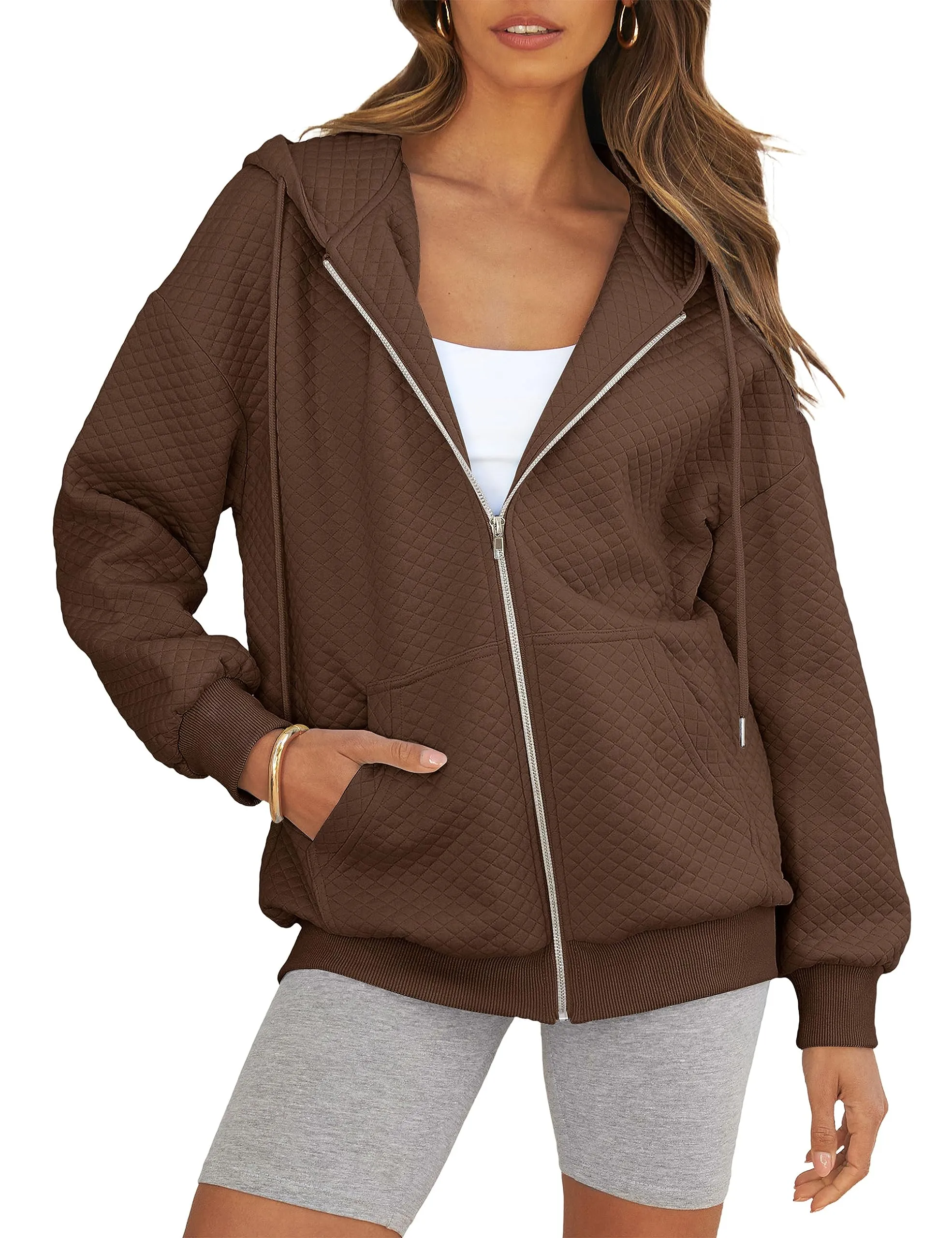 MEROKEETY Long Sleeve Oversized Zip Up Hoodies Sweatshirt