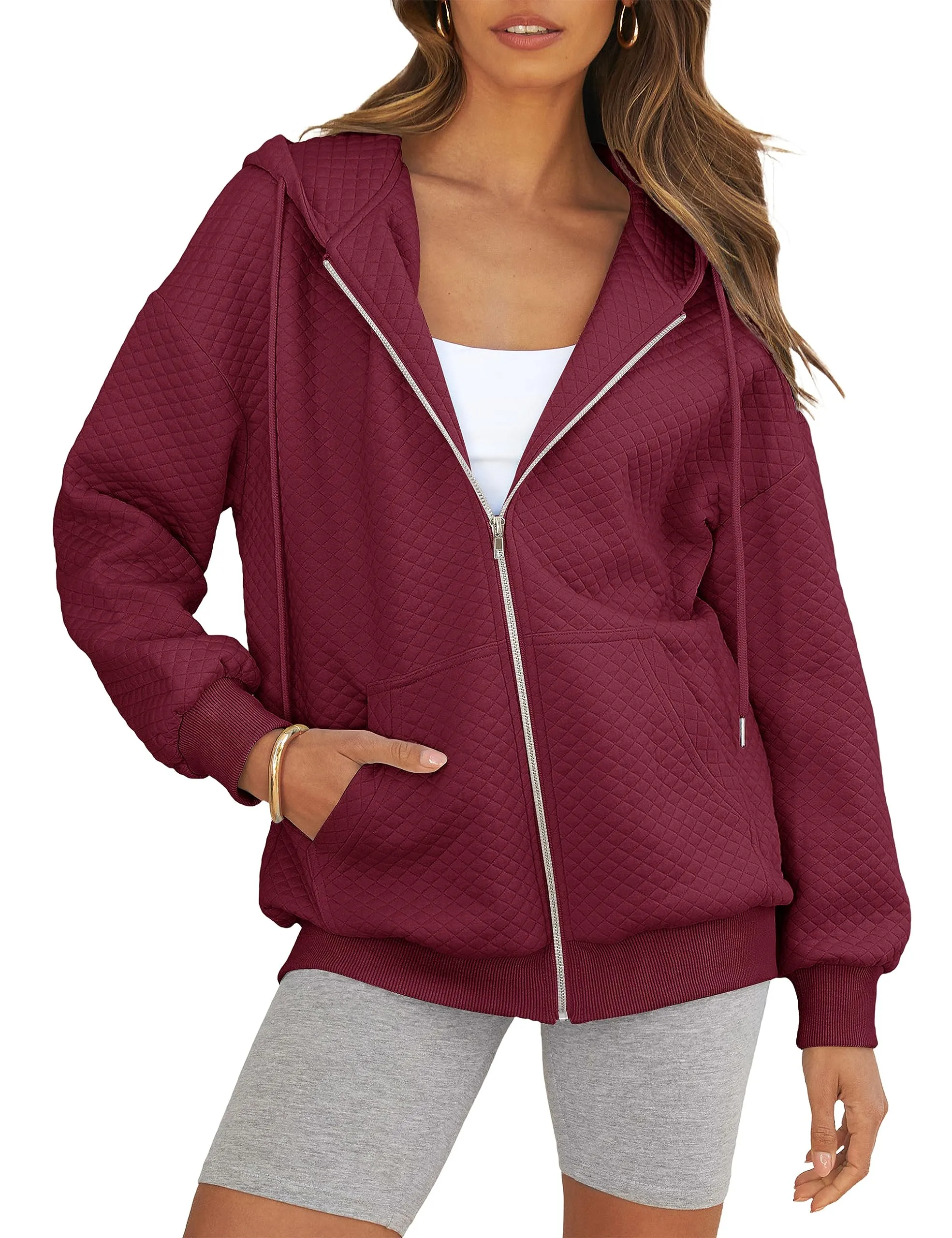 MEROKEETY Long Sleeve Oversized Zip Up Hoodies Sweatshirt