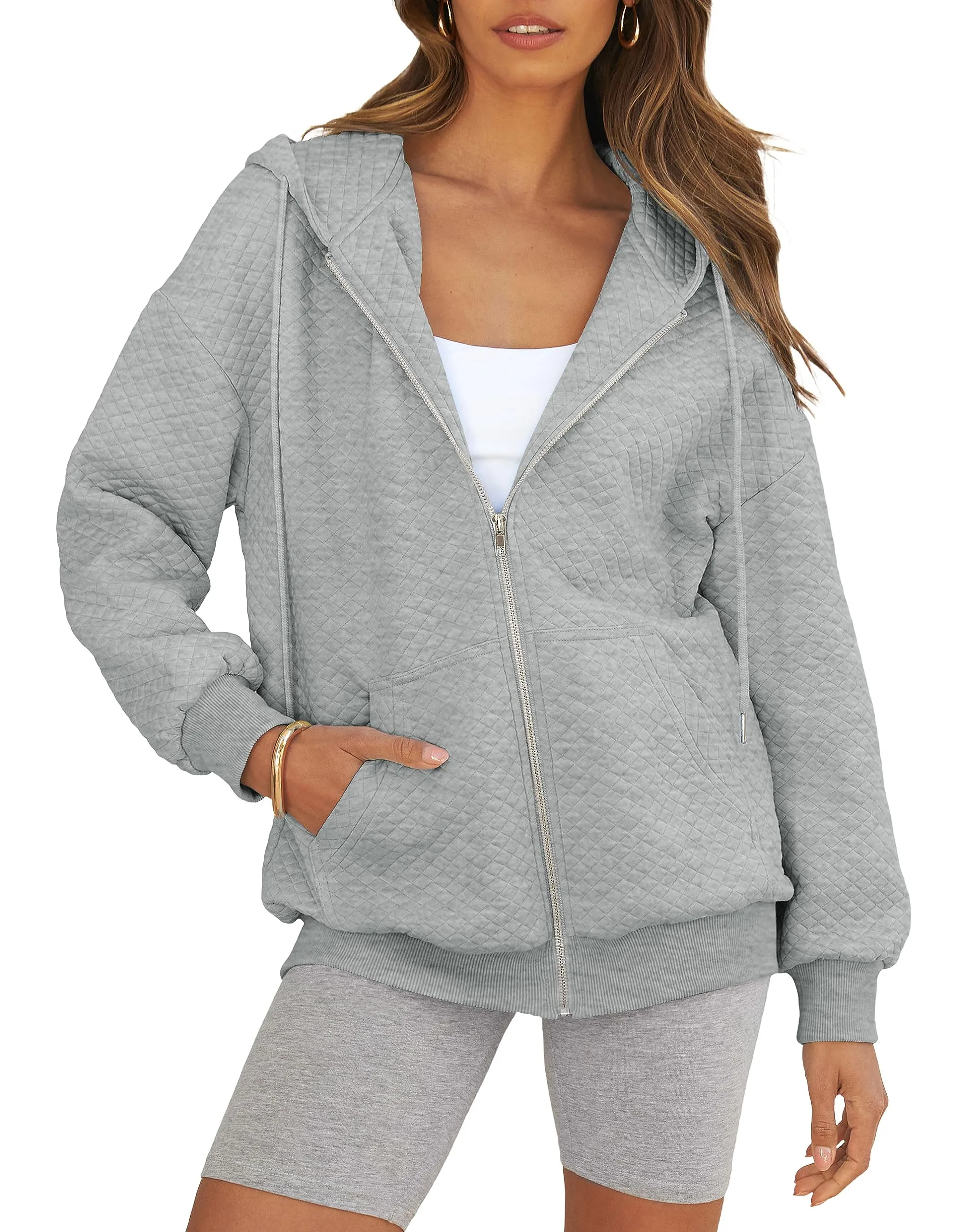 MEROKEETY Long Sleeve Oversized Zip Up Hoodies Sweatshirt
