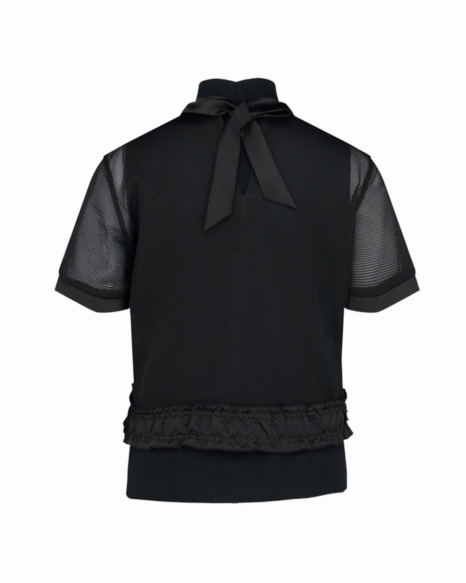 Mesh Crop Short Sleeve and Sleeveless Set - Black RecycledPolyester Reinforced Shoulder Seams