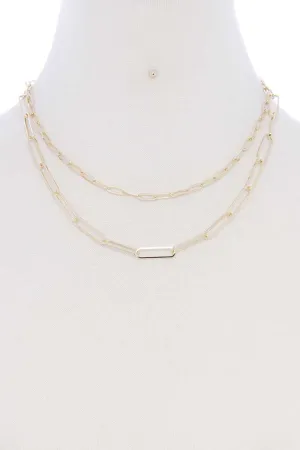 Metal Paper Clip Chain 2 Layered Necklace