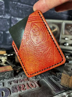 Metallic Orange Lost Reaper Embossed Hand Made Leather Minimalist Wallet