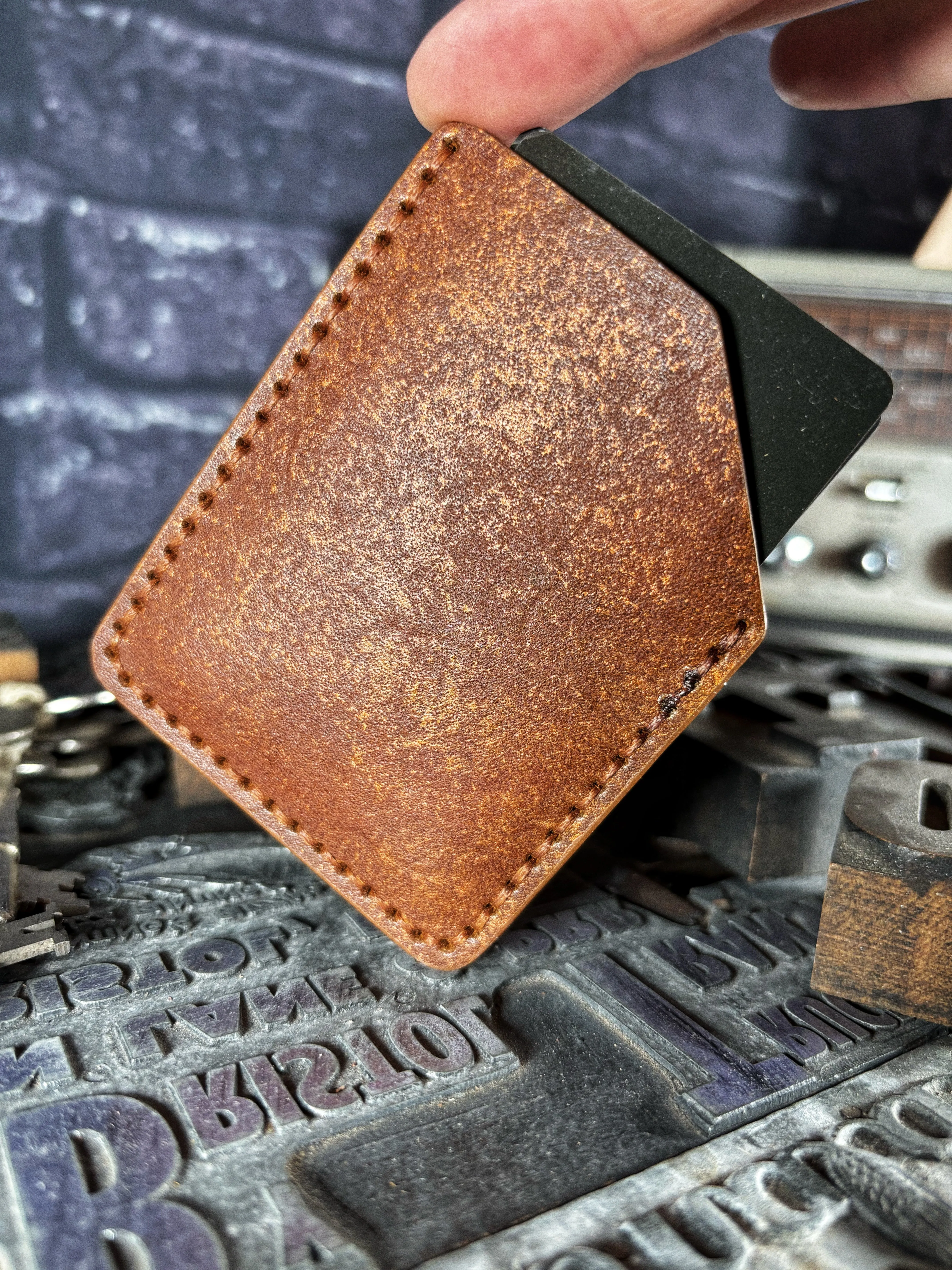 Metallic Rust Lost Reaper Embossed Hand Made Leather Minimalist Wallet