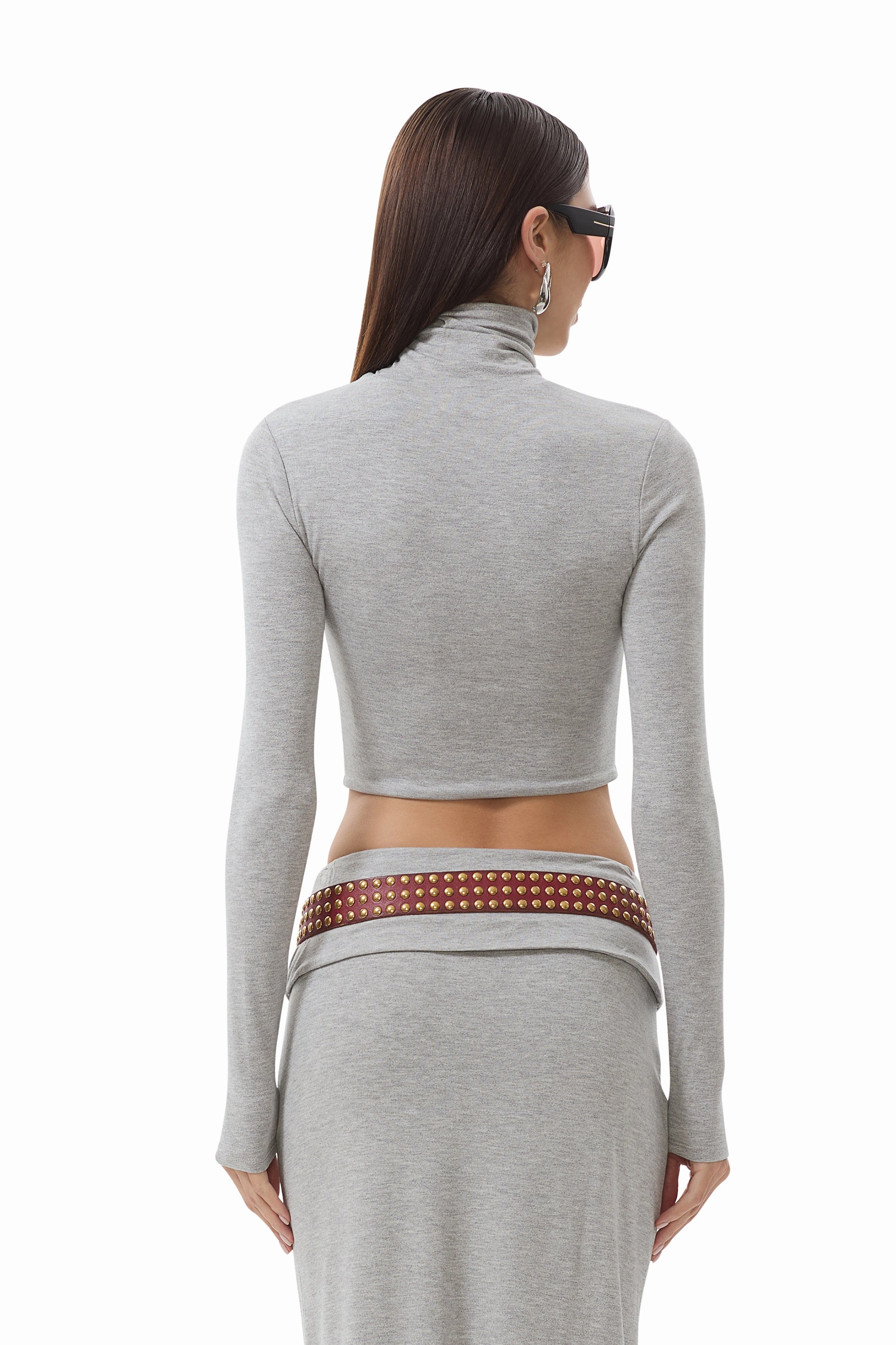 ElasticTrimming Micaela Crop Turtleneck - Heather Grey