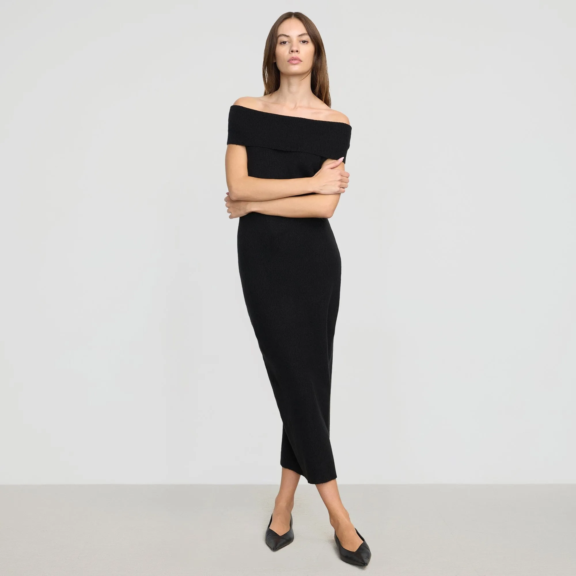 Micah Off-Shoulder Sweater Dress Polished Finish