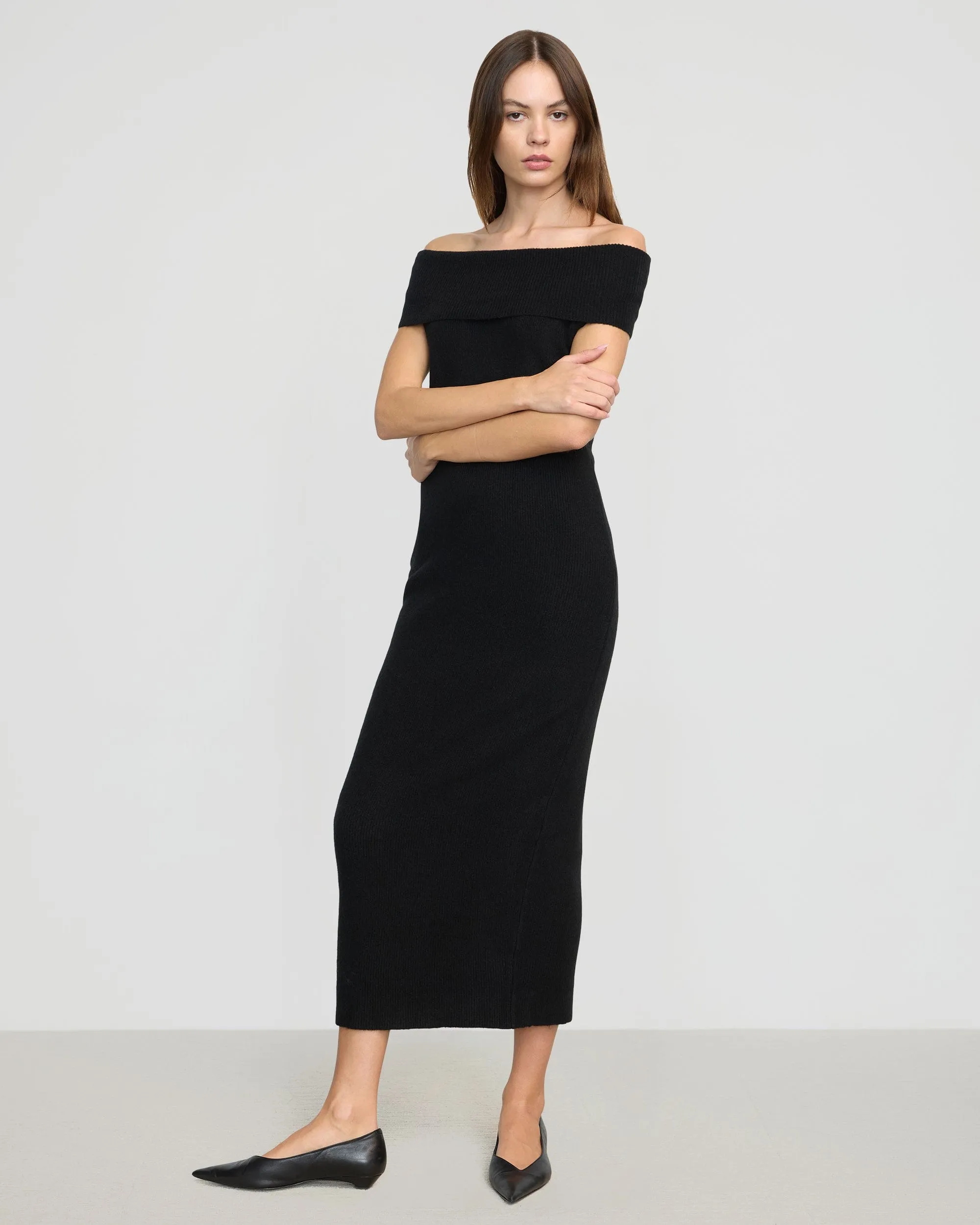 Micah Off-Shoulder Sweater Dress Everyday-Comfort Sleek Waistband