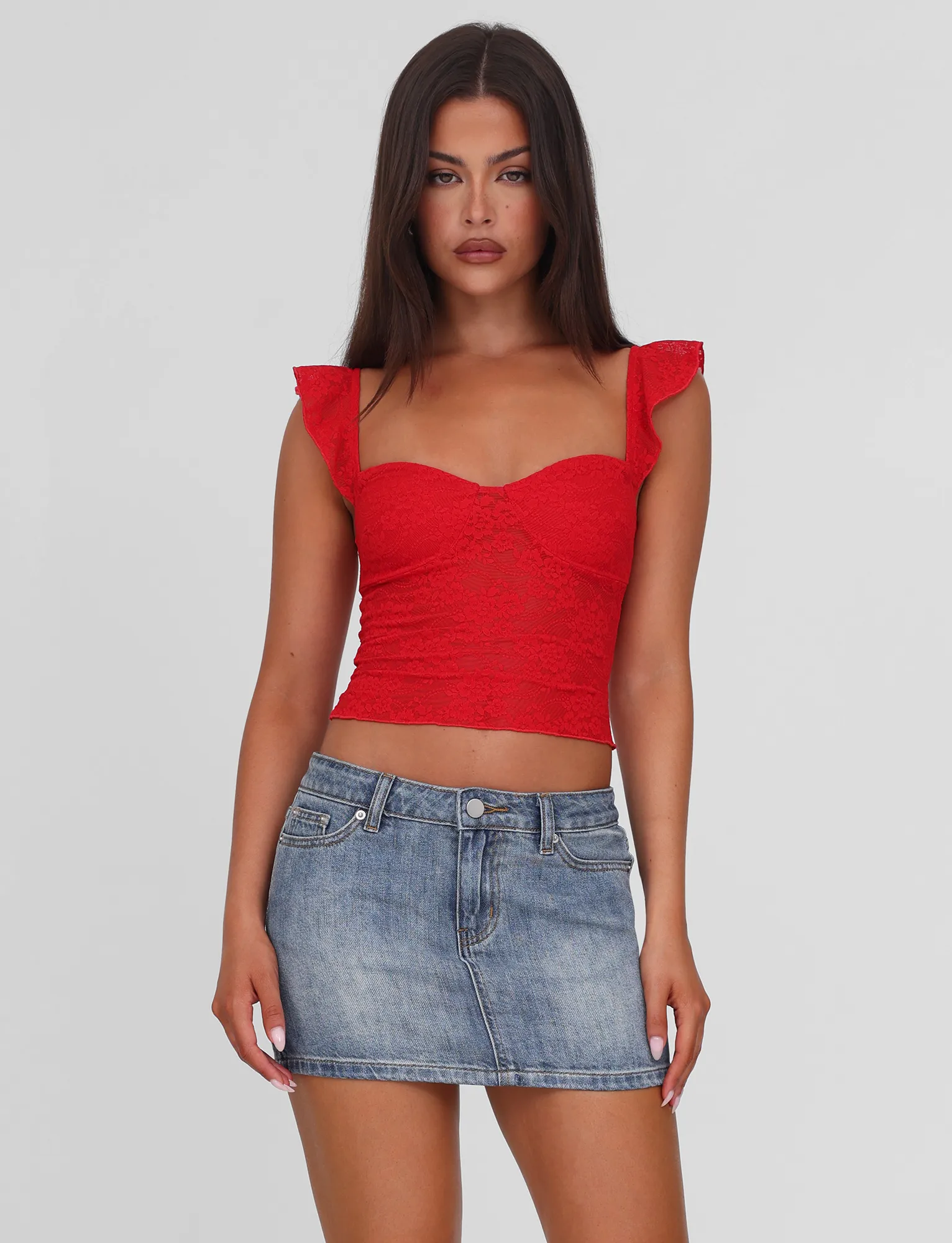 MICHAYLA MINI SKIRT - MID WASH elastic waistband Linen blend