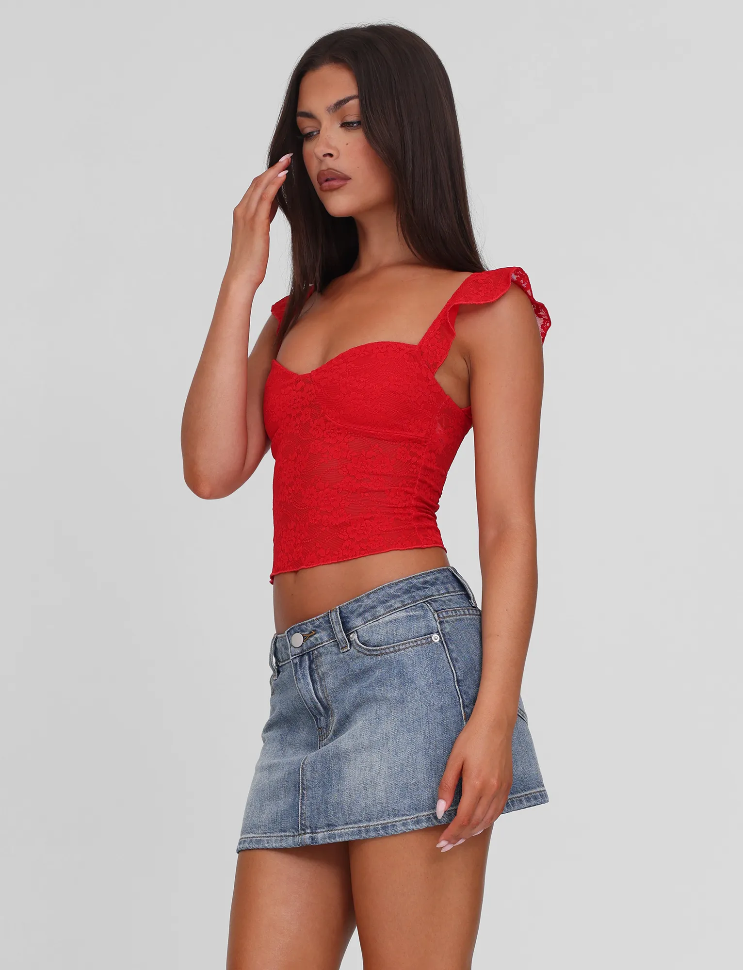 Pleated Construction Celebrity Style MICHAYLA MINI SKIRT - MID WASH