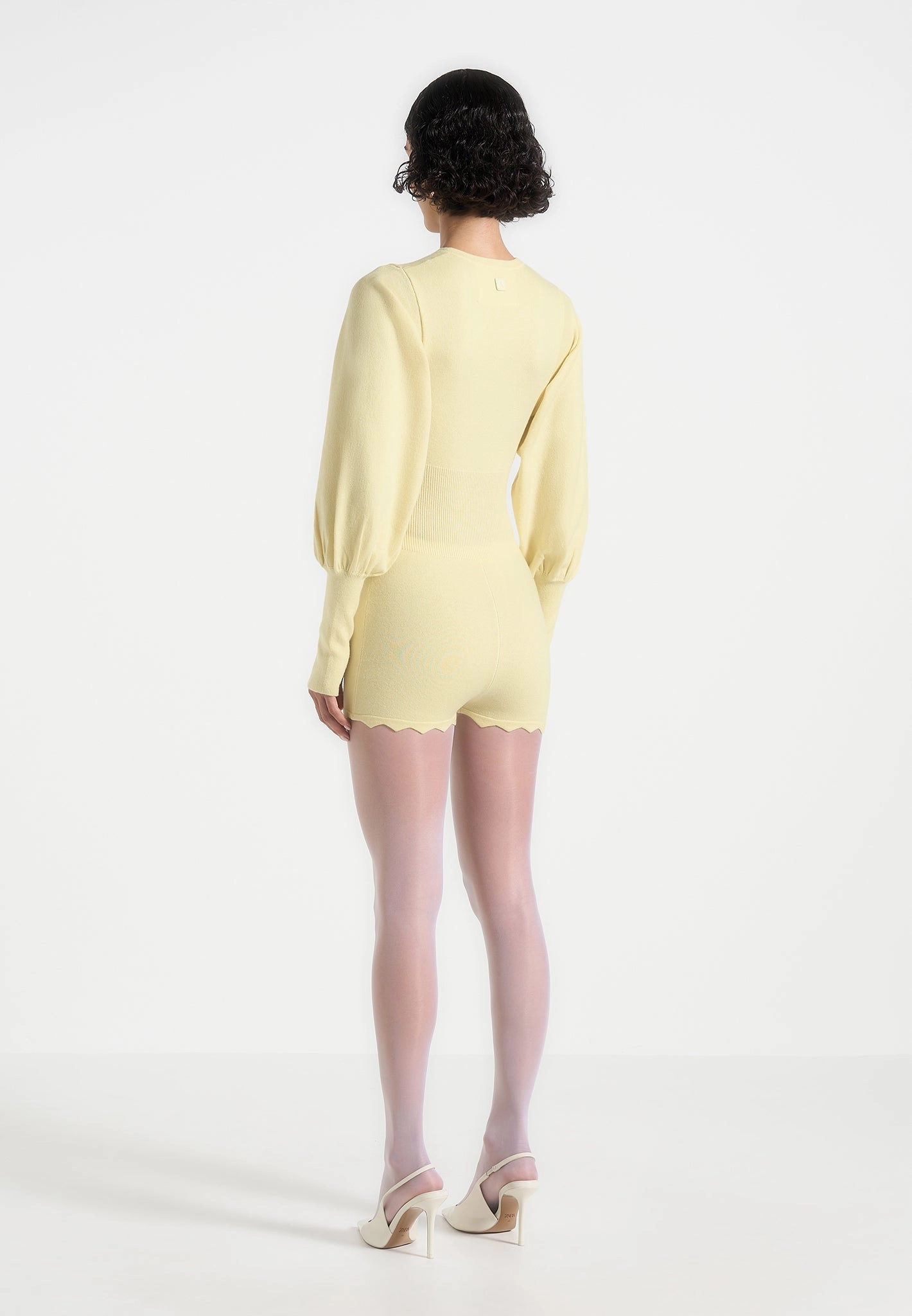 Michele - Knitted Scallop Hem Playsuit - Pale Yellow Relaxed Cut Cold Warmth