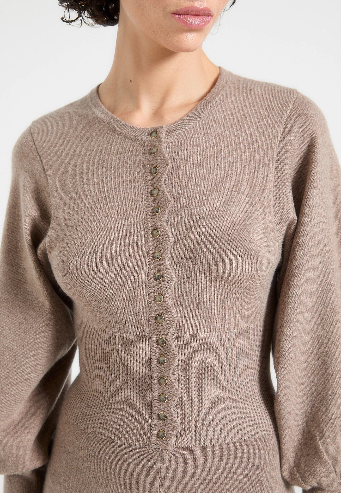 Easy Care Fabric Michele - Knitted Scallop Hem Playsuit - Taupe