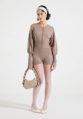 Michele - Knitted Scallop Hem Playsuit - Taupe Moisture Wicking Technology