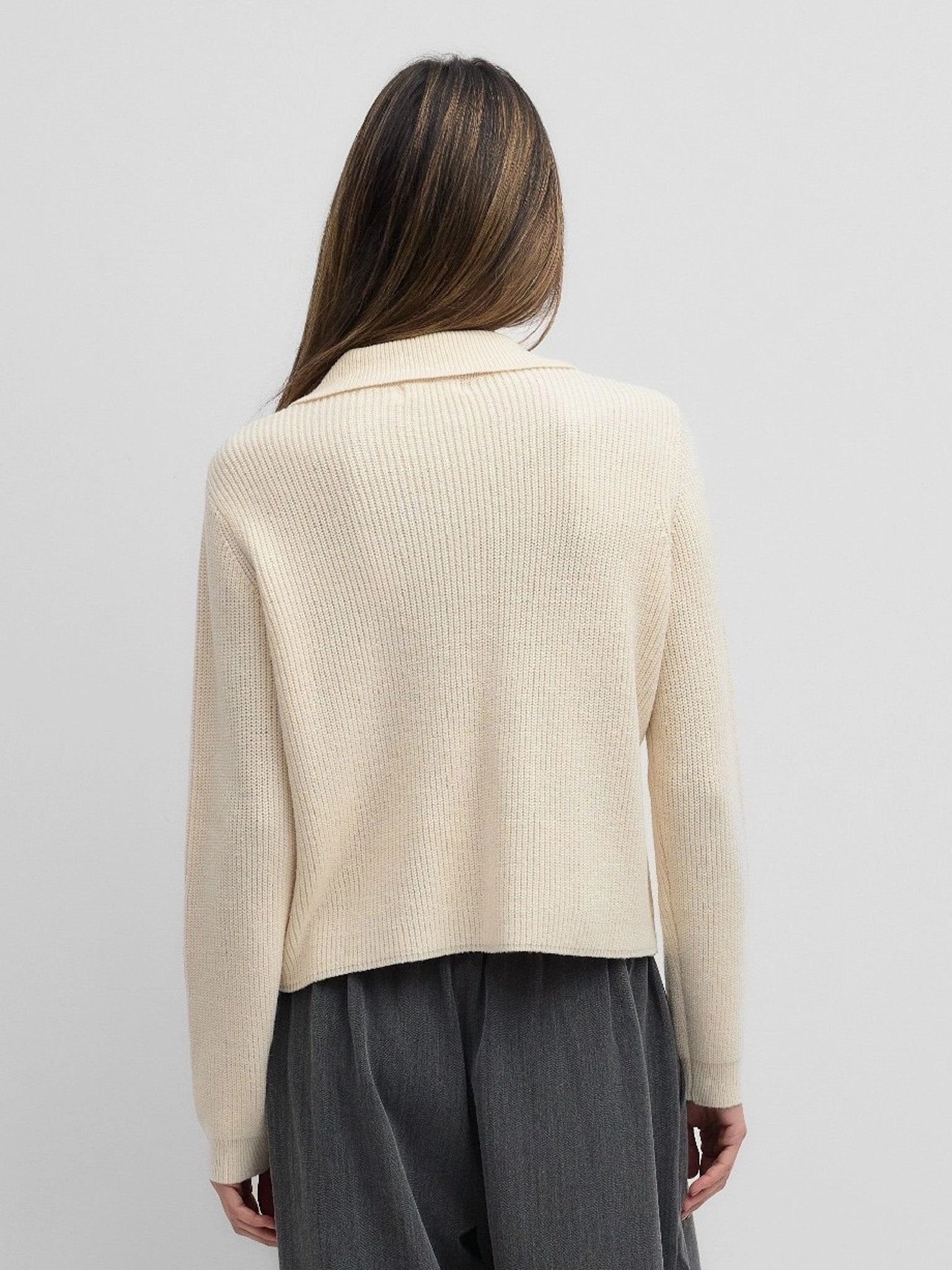 Lightweight Thermal Weave Urban Ready Michelle Button Sweater Ivory