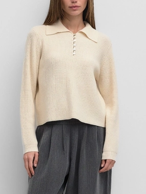 Michelle Button Sweater Ivory ribbed texture Non Chafing Fabric