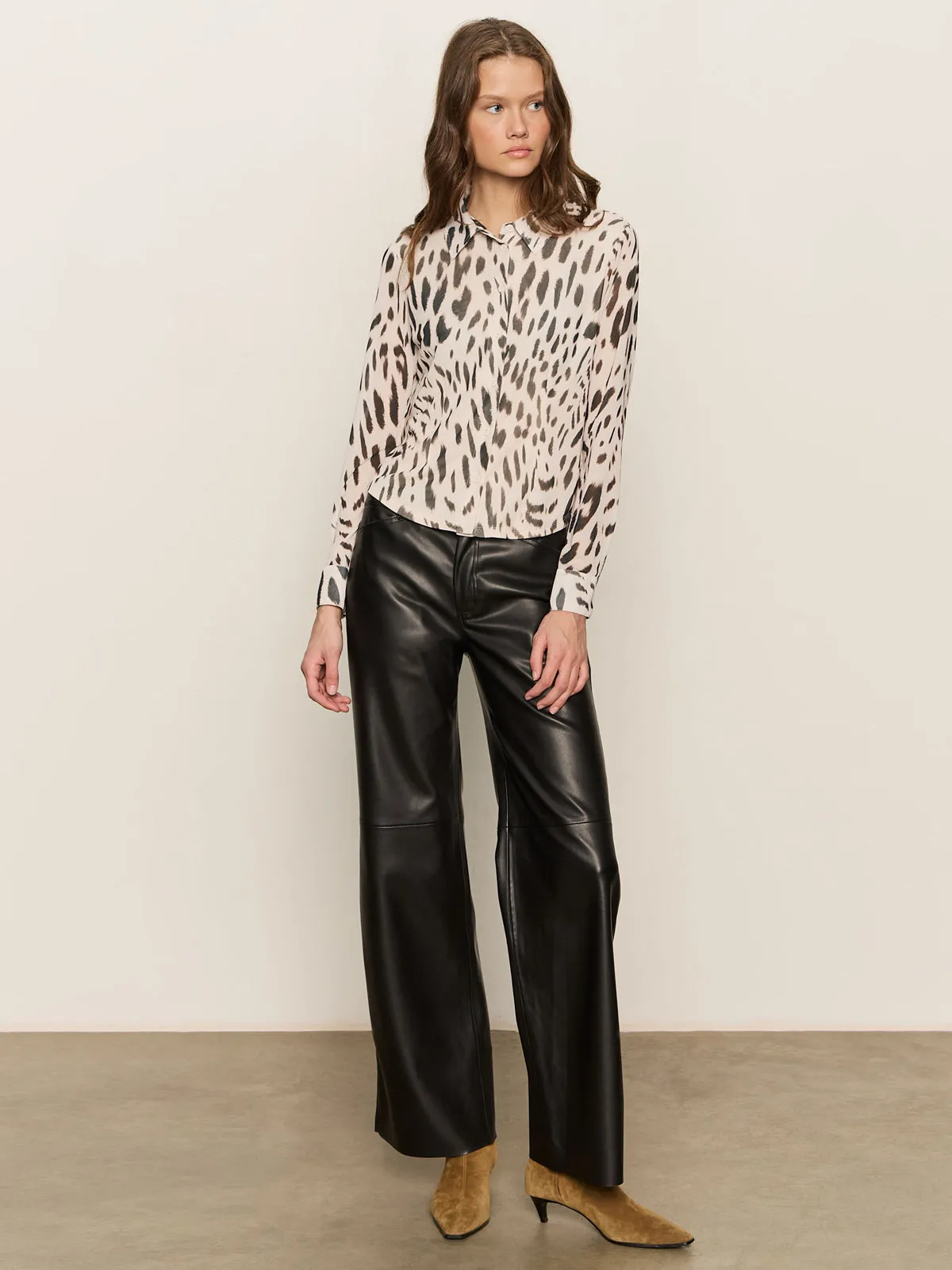 Fitted Mesh Button Down Top Mother Leo Trendy Comfort