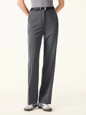 Mid Rise Straight Leg Creased Trousers with Pockets Breathable Style Minimalist Look