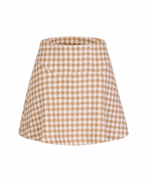 Houndstooth checkered flare skirt - Beige Outfit Display