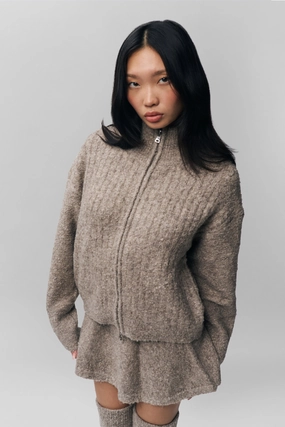 Textured Fabric Closet Essential Mila Zip Up
