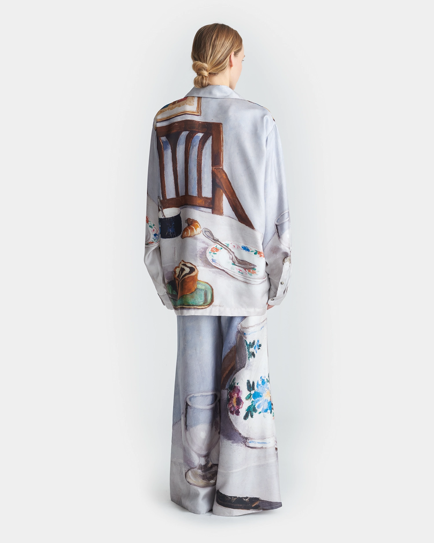 ExpandableSidePanels Milon - Printed Flared Silk Twill Pants - Poppyseed Cake