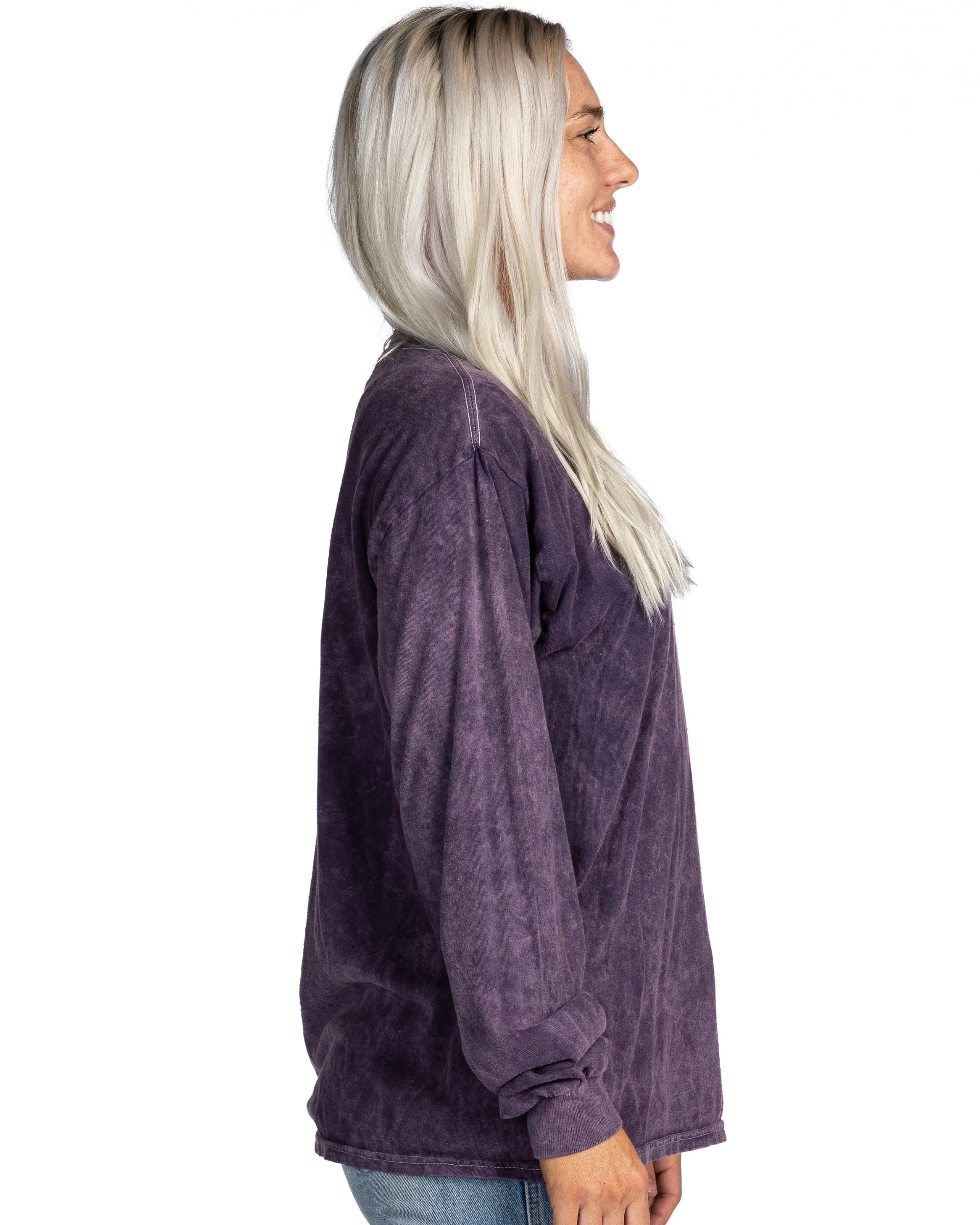 Mineral Wash Long Sleeve Tees - Aubergine