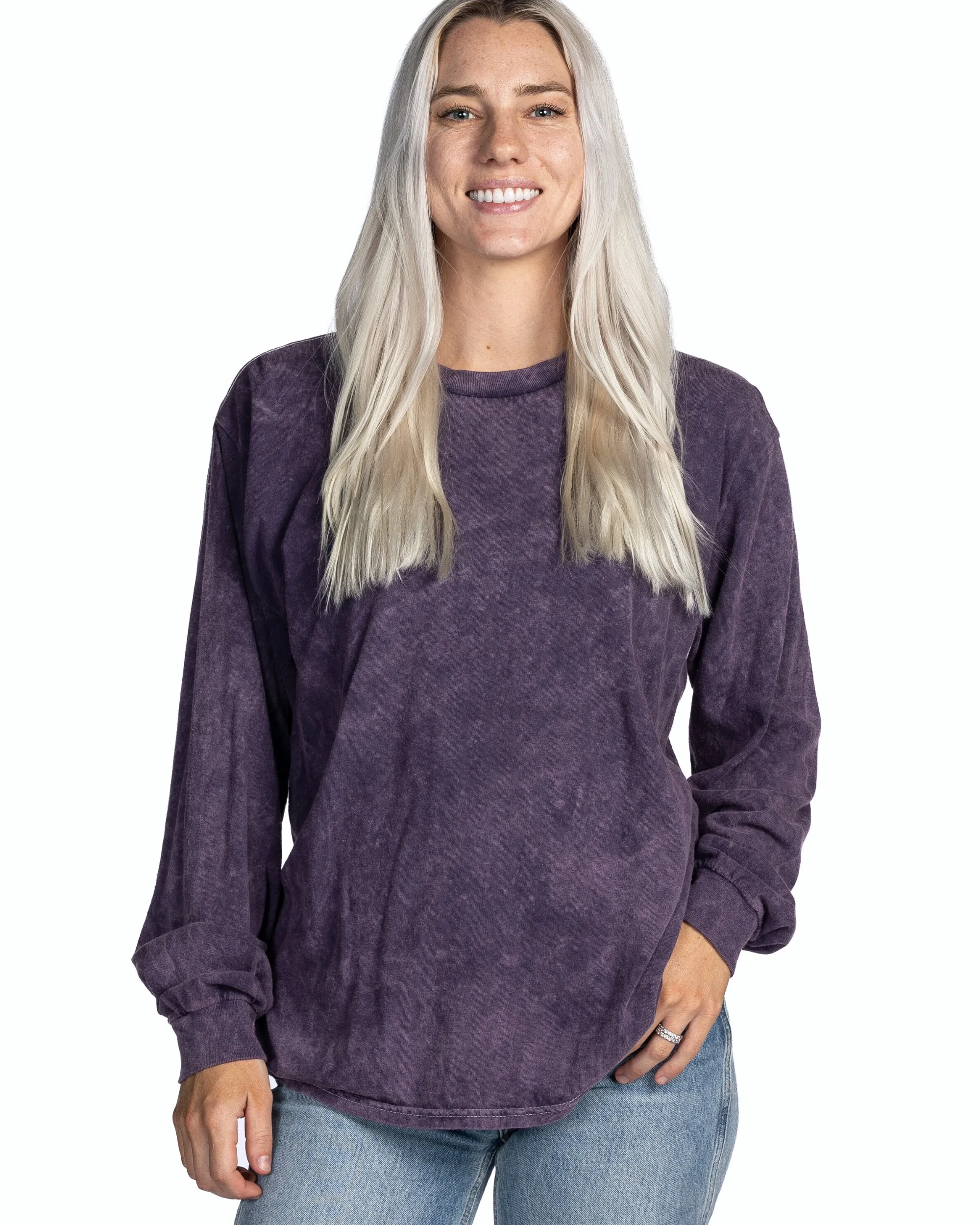 Mineral Wash Long Sleeve Tees - Aubergine