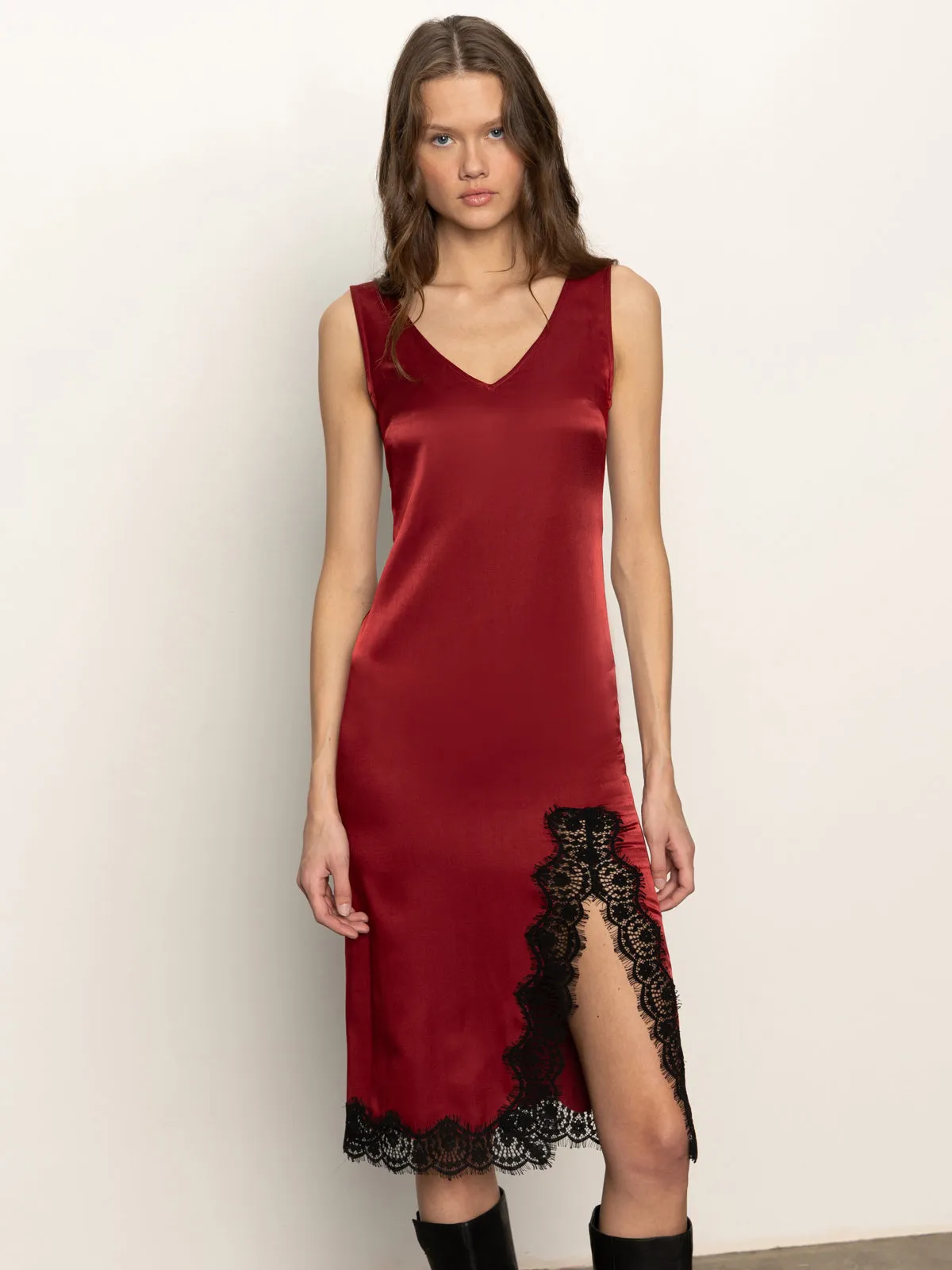 Revenge Midi Satin Dress Crimson Flattering Cut Wear