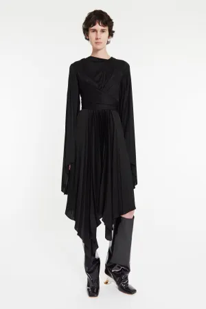 Wrap Around Midi Dress With Pleated Skirt And Sleeves Black Bold Cut
