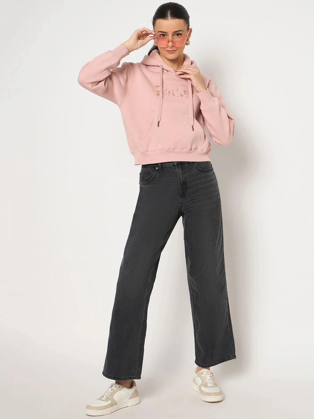 Outdoor Fit wedding guest wear Madame Fleece Placement Printed Handwork Detailed Dusty Pink Sweatshirt