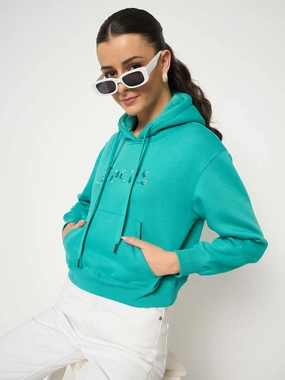 Unisex Apparel product couple intimacy Madame Fleece Placement Printed Handwork Detailed Turquoise Sweatshirt