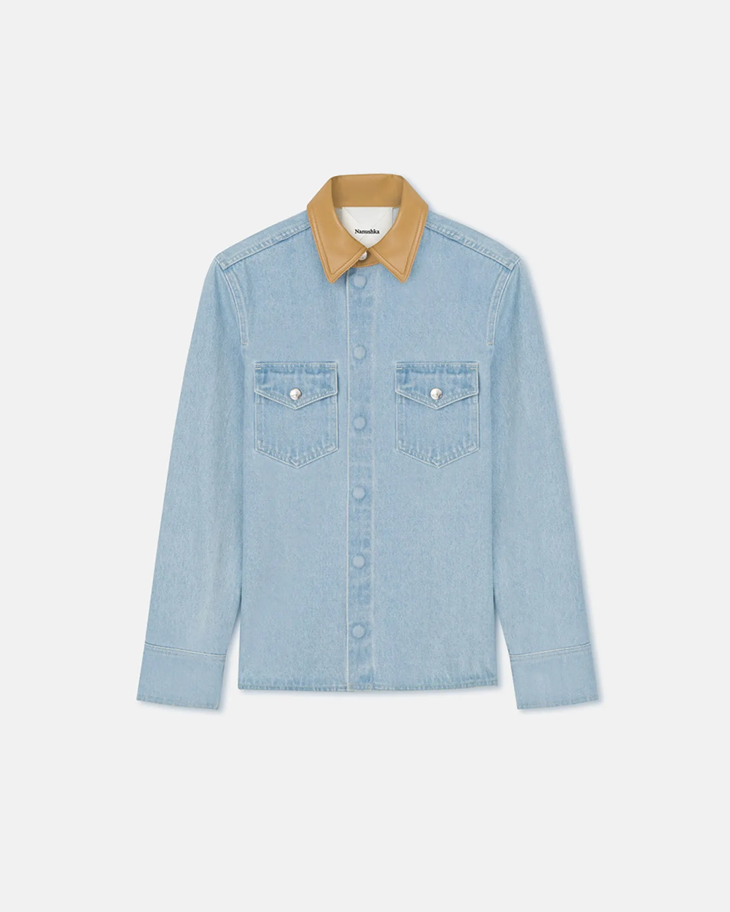 Letisa - Leather-Trimmed Denim Shirt - Eco Bleach/Hazel Dynamic Performance Classic Cut