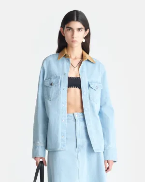 Anti Pilling Technology Letisa - Leather-Trimmed Denim Shirt - Eco Bleach/Hazel